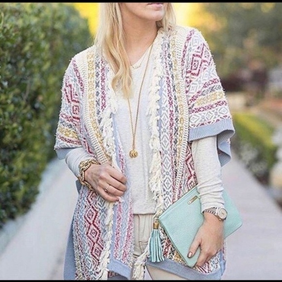 Cabi Cozy Cardigan Wrap bohemian multicolored festive fringe fall Lagenlook - Picture 1 of 14